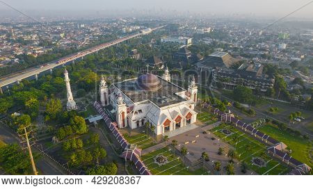 Aerial View Of At Tin Grand Mosque, Where This Mosque Is The Largest Mosque In Indonesia Which Is Lo