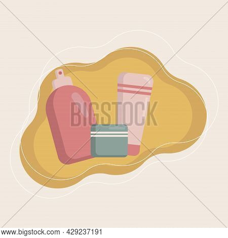 Bottles Of Lotion, Cream And Moisturizer Flat Illustration. Skincare Cosmetics Concept. Can Be Used 