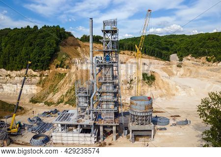 Cement Factory At Open Pit Mining Of Construction Sand Stone Materials With Excavators And Dump Truc