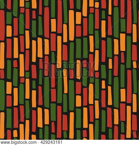 Abstract Kwanzaa, Black History Month, Juneteenth Seamless Pattern With Hand Drawn Vertical Lines In
