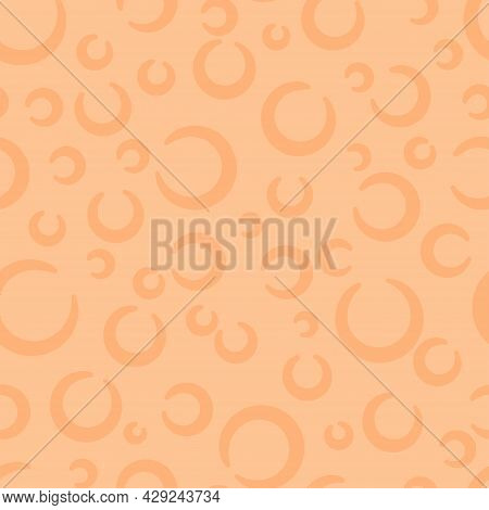 Chamois Orange Enso Circles Simple Seamless Pattern. Vector Doodle Endless Pattern For Textile Wrapp