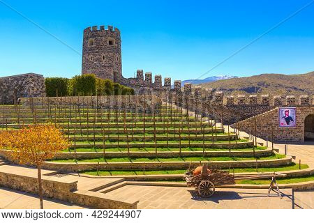 Akhaltsikhe, Georgia - April 27, 2017: View Of The Famous Rabat Or Rabati Fortress, Old Cart And Tow
