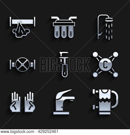 Set Pipe Adjustable Wrench, Water Tap, Heated Towel Rail, Rubber Gloves, Industry Pipe And Valve, Sh