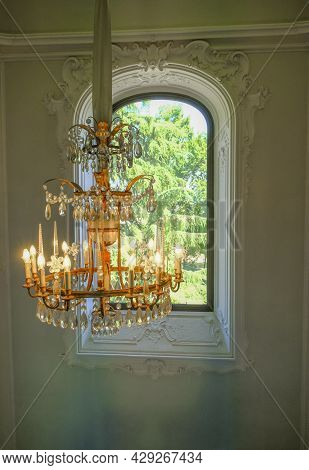 June 2021 Parma, Italy: Interior Of The Museum Foundation/fondazione Magnani Rocca. Artdeco Chandeli