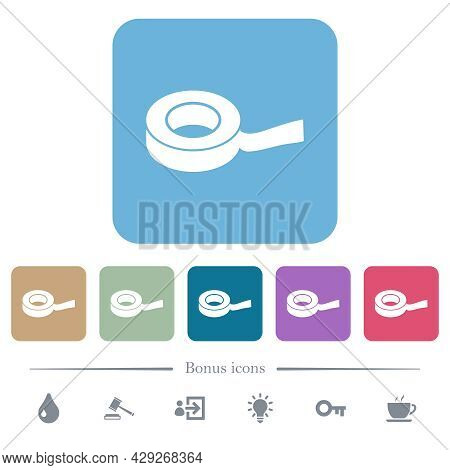 Insulating Tape White Flat Icons On Color Rounded Square Backgrounds. 6 Bonus Icons Included