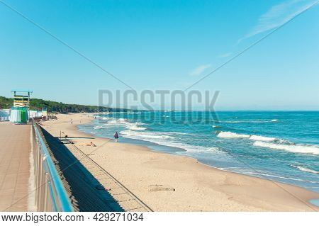 Sand Beach Of The Baltic Sea On The Curonian Spit In The Kaliningrad Region, Village Lesnoy, Russia