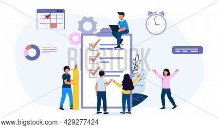 Check List With Done Mard Successful Completion Of Business Tasks Flat Vector Illustration Questionn