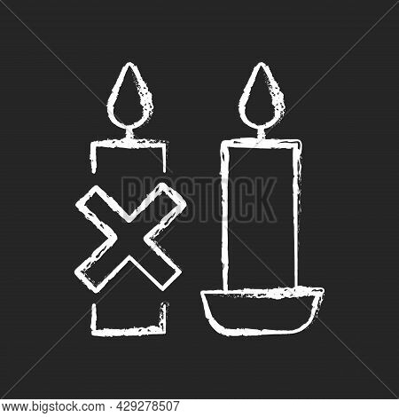 Use Candleholder Chalk White Manual Label Icon On Dark Background. Hot Wax Spills Prevention. Fittin