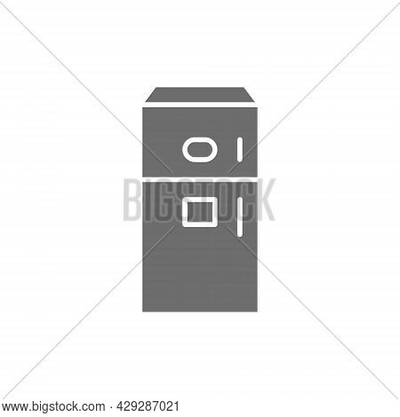 Fridge With Ice Maker Machine Grey Icon.