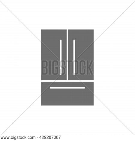 French Door Refrigerator, 2 Doors Fridge Grey Icon.