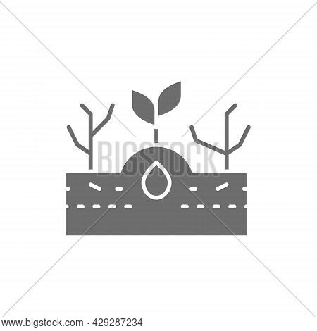 Plant With Weeds, Weed Control Grey Icon.