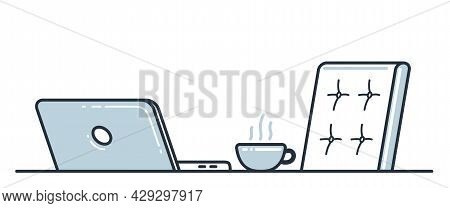 Work Desk Flat Illustration Isolated Over White, Office Or Home Working Place Vector Modern Illustra
