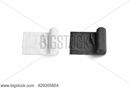 Blaank Black And White Twisted Big Towel Mockup, Half-turned View, 3d Rendering. Empty Fabric Softne