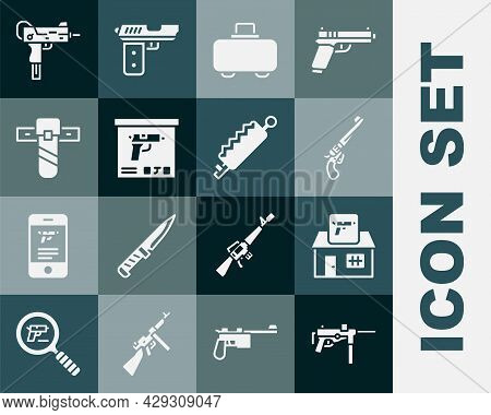 Set Submachine Gun M3, Hunting Shop Weapon, Revolver, Weapon Case, Military Ammunition Box, Knife Ho