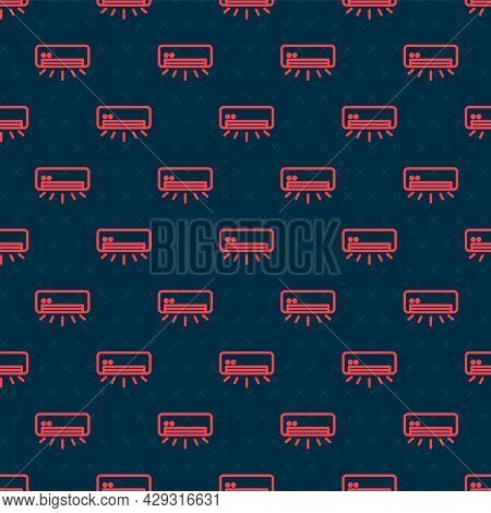 Red Line Air Conditioner Icon Isolated Seamless Pattern On Black Background. Split System Air Condit
