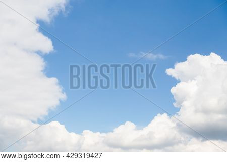 White Fluffy Clouds Frame, Clear Blue Sky, Sopy Space, Sky Background
