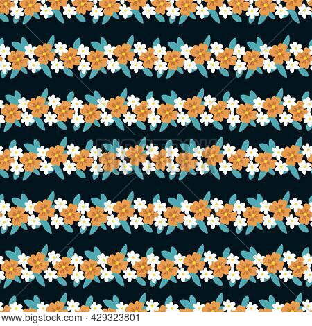 Cute Vector Seamless Pattern With Cartoon Flowers. It Can Be Used As Wallpaper, Poster, Print For Cl
