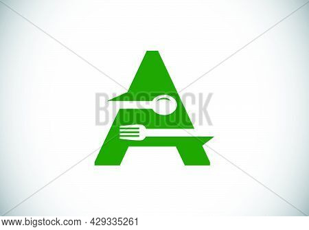 Initial A Monogram Alphabet With A Fork, Spoon. Font Emblem. Modern Vector Logo For Cafe, Restaurant