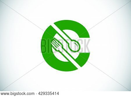 Initial C Monogram Alphabet With A Fork, Spoon. Font Emblem. Modern Vector Logo For Cafe, Restaurant