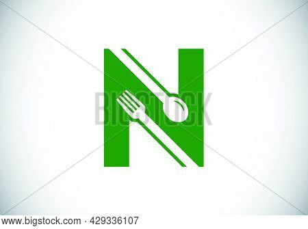 Initial N Monogram Alphabet With A Fork, Spoon. Font Emblem. Modern Vector Logo For Cafe, Restaurant