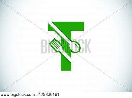 Initial T Monogram Alphabet With A Fork, Spoon. Font Emblem. Modern Vector Logo For Cafe, Restaurant
