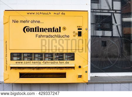 Giessen, Germany - 2021-05-02: Automat For Sale Of Bicycle Tubesfrom Continental In Giessen. Contine