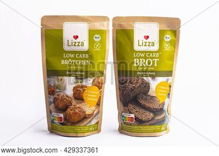 Huettenberg, Germany - 2021-07-24,  View On Isolated Lizza Low Carb Bread Baking Isolated On White B