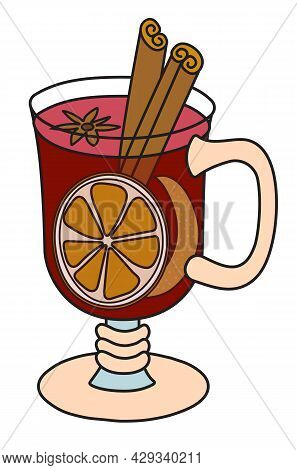Stylish Hand-drawn Doodle Cartoon Style Vector Illustration. Hot Warm Winter Grog Mulled Wine Cockta