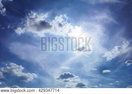 Sky Background. On A Bright Day, The Sun Shines Brightly Across The Sky.a Lump Of Metta Fills The Br