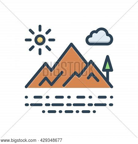 Color Illustration Icon For Mountainview Mountain Sun Location Place Cloud Hill-station