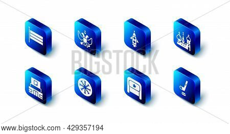 Set National Emblem Of Russia, Rocket Ship, Saint Basils Cathedral, Ice Hockey Stick And Puck, Ushan