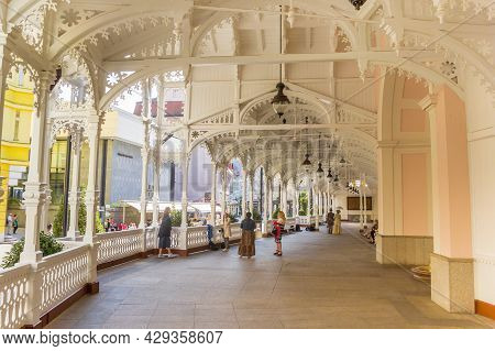Karlovy Vary, Czech Republic - September 21, 2020: Wooden Structure Of The Kolonada In Karlovy Vary,