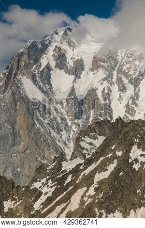 Beautiful View Of Giant Massif Of Monte Bianco In Valle D'aosta, Italy