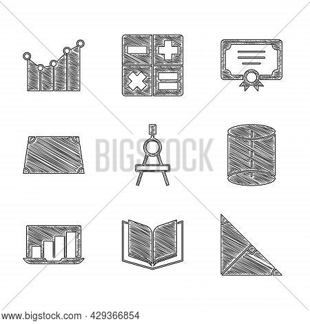 Set Drawing Compass, Open Book, Angle Bisector Of Triangle, Geometric Figure, Laptop With Graph Char