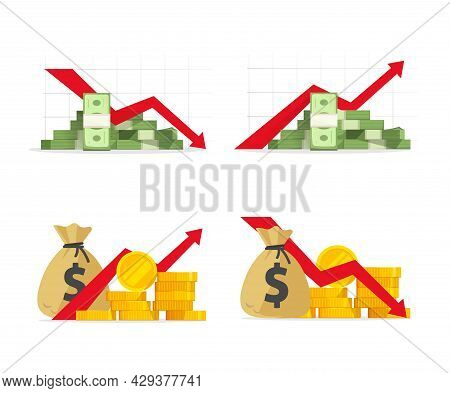 Red Negative Financial Stocks Drop Down As Economic Crisis Fall And Money Income Or Profit Sales Inc