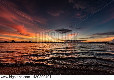 Sunset At The Beach Of Kota Kinabalu, Borneo, Sabah, East Malaysia - The Truly Asia. Sun Goes Down A