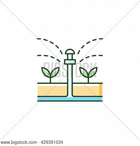 Irrigation Device Rgb Color Icon. Automated Watering System For Crop And Landscape. Avoid Soil Conso