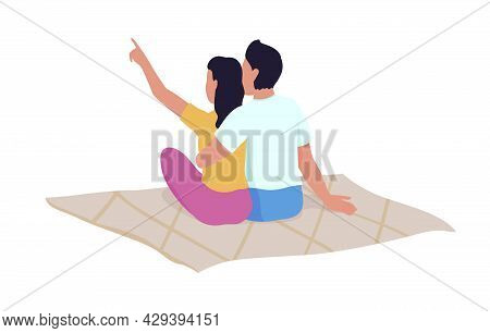 Stargazing With Loved One Semi Flat Color Vector Characters. Full Body People On White. Romantic Pic
