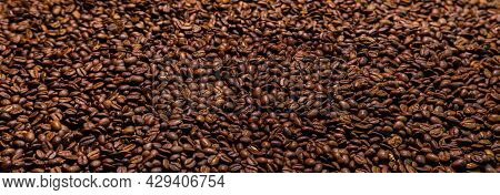 Super Large High Resolution Panorama Macro Photography Of A Huge Heap Of Coffee Beans. Close Up To T