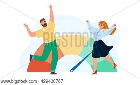 Good Credit Score Celebrate Man And Woman Vector. Businessman And Businesswoman Dancing And Celebrat