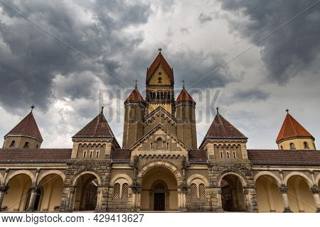 Leipzig, Germnay - September 10, 2021: The Chapel Of South Cemetery At The City Of Leipzig, A Wide A