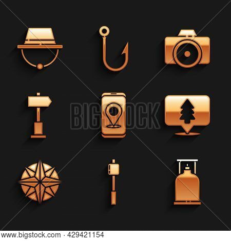 Set City Map Navigation, Marshmallow Stick, Camping Gas Stove, Location Of The Forest, Wind Rose, Ro