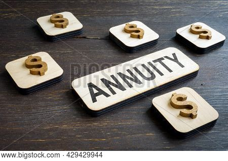 Annuity Word And Dollar Signs On The Wood.