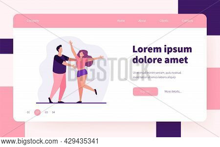 Smiling Couple Greeting And Embracing Each Other. Boyfriend, Girlfriend, Happiness Flat Vector Illus