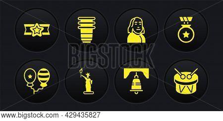 Set Balloons, Medal With Star, Statue Of Liberty, Bell In Philadelphia, Benjamin Franklin, Paper Gla