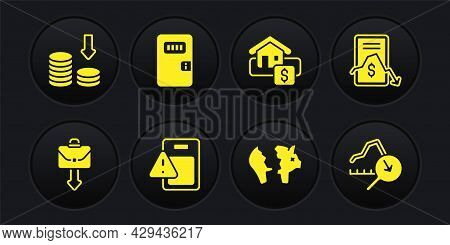 Set Briefcase, Mobile Stock Trading, Global Economic Crisis, Broken Piggy Bank, Hanging Sign With Sa
