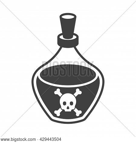 Poison Glass Bottle Icon. A Pot-bellied Bottle With A Cork. Isolated Vector On White Background.