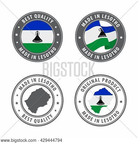 Made In Lesotho - Set Of Labels, Stamps, Badges, With The Lesotho Map And Flag. Best Quality. Origin