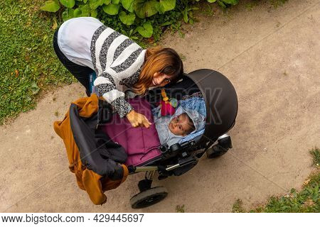 A Mother With Her Baby In The Gardens Of The Abbaye De Beauport In The Village Of Paimpol, Côtes-d'a