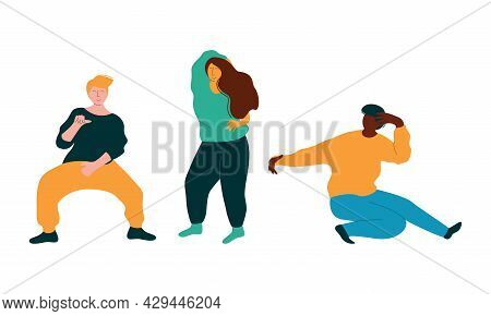 Positive Young Man And Woman On Stage Performing Contemporary Dance Moving Hands And Legs To Music R